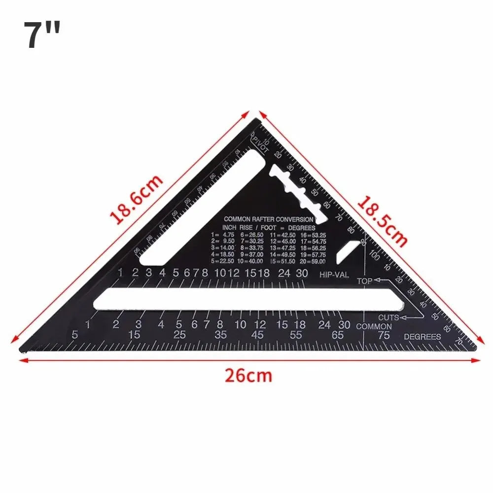 7'' /12" Rafter Square Carpenter Measuring Layout Tool Alloy Metal Triangle Ruler Protractor for Woodworking and Carpentry
