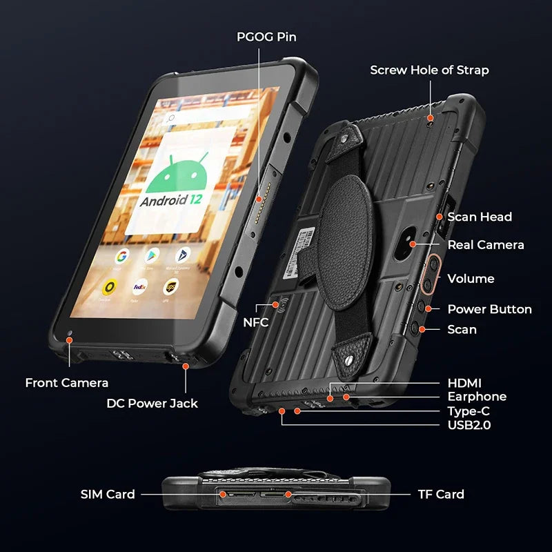 Android Rugged Tablet 8 Inch 4G LTE 8GB RAM 128GB ROM 2D Scanner Google Play IP67 Industrial Waterproof Tablet PC