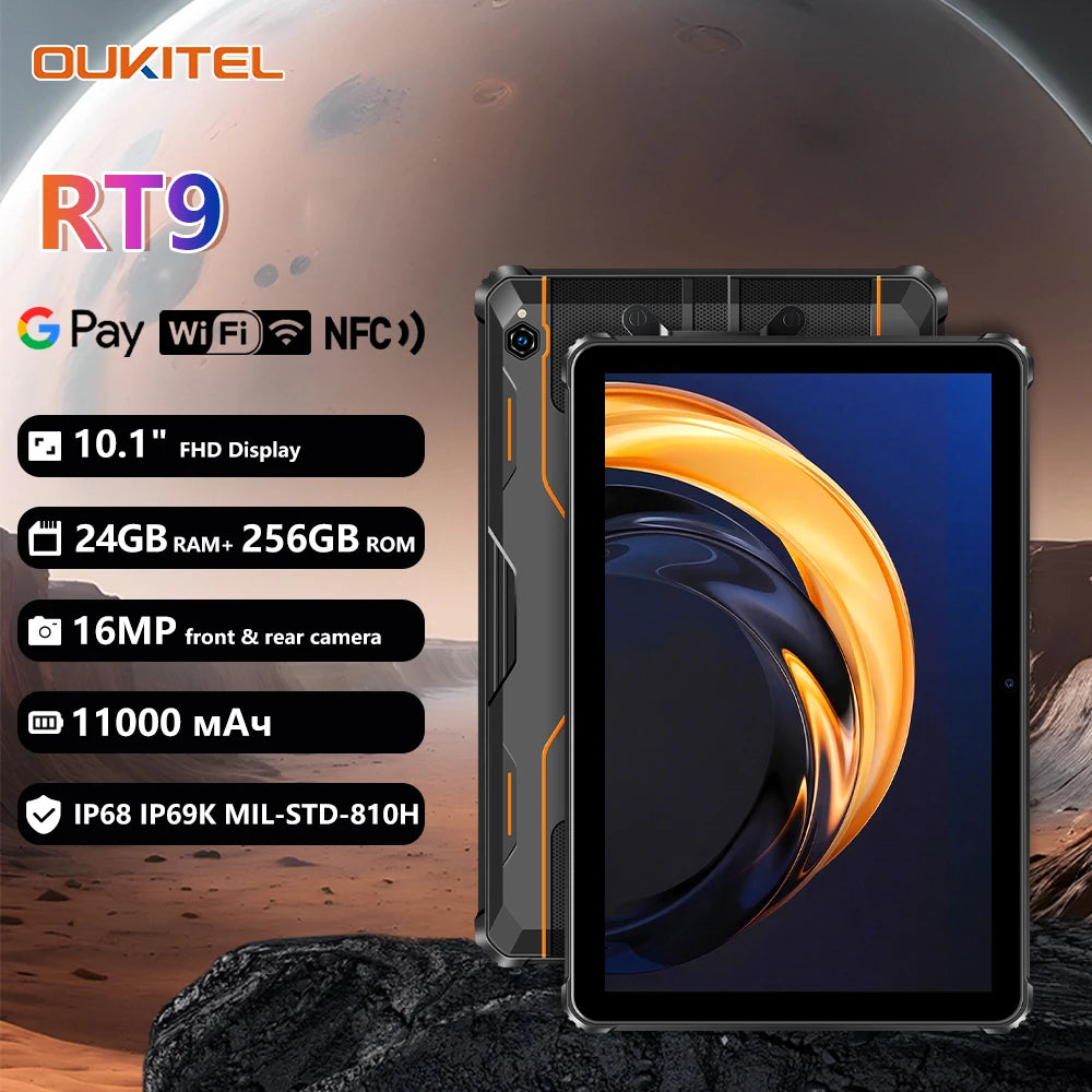 Oukitel RT9 Rugged TabletRugged Tablet 10.1" HD Display 24GB RAM 256GB Waterproof Tablet 11000mAh Battery Android 14.0 Tablet PC