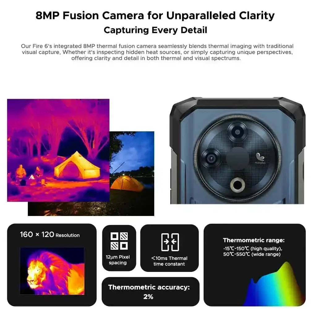 DOOGEE Fire 6 Thermal Imaging Rugged Smartphone 16GB(6+10) 256GB 6.56" Display 50MP Camera 10400mAh/18W Android 14 Cellphone