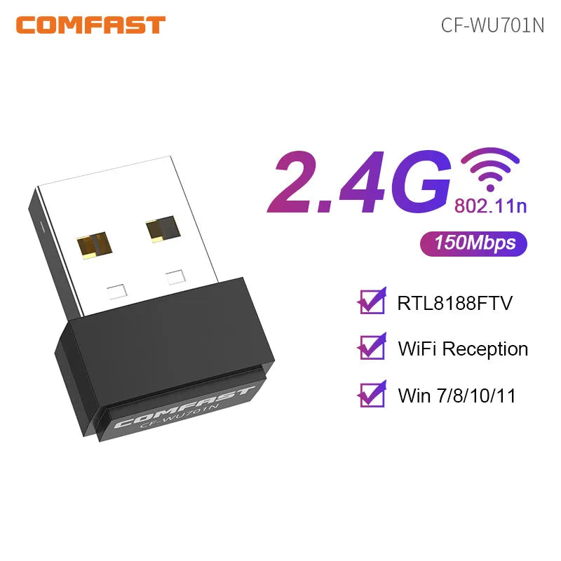 COMFAST Mini USB WiFi6 Dongle Network Card 2.4GHz Wi-Fi Lan Adapter Driver Free 300M 150M Receiver For PC Laptop Windows 7/10/11