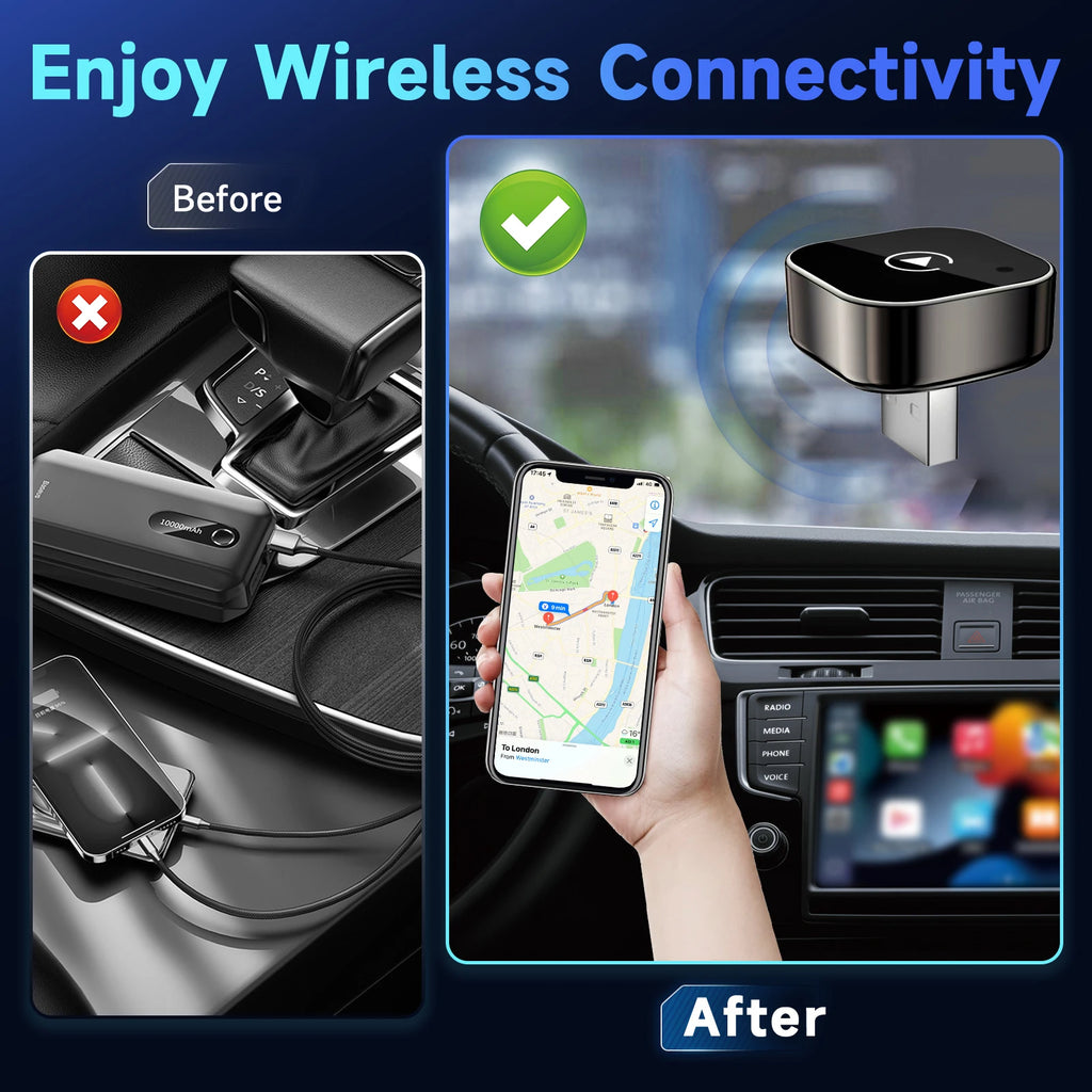 2025 Upgraded Mini Wireless CarPlay Adapter for Apple & Android - Plug & Play No Battery Required, Compatible with Various Car