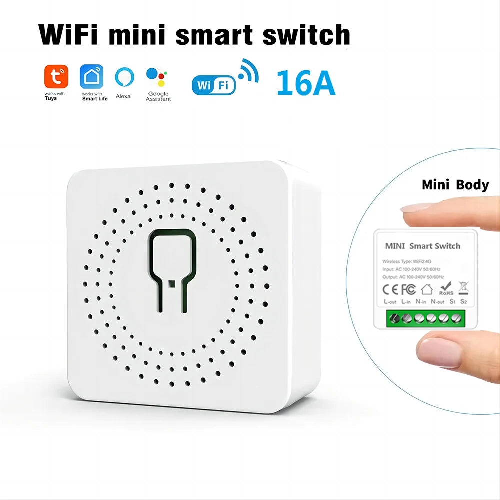 Tuya Mini 16A WiFi Switch Smart Life App 2 Way Control Smart Home Automation Module Interruptor Work for Alexa Google Home