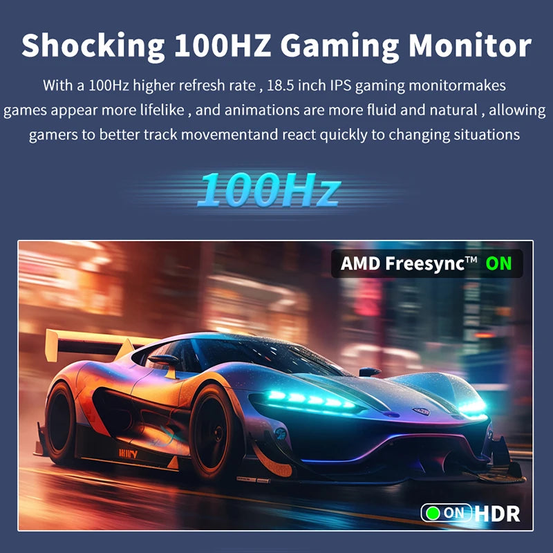 HGFRTEE 18.5inch 100Hz Portable Monitor With VESA Hole Stand PC Gaming Extended Display ADS-IPS Large screen Support Type-C HDMI