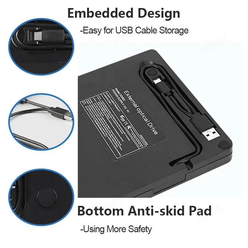 External Blu-ray Drive for Laptop PC Windows 11 10 Mac BD/CD/DVD -/+RW Optical Drives with Storage Bag DVD Burner Player Reader