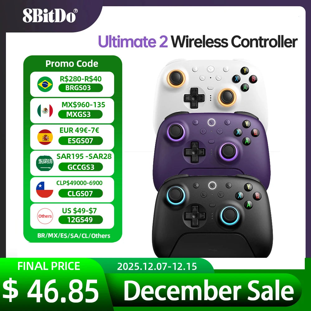 8BitDo Ultimate 2 Wireless Gaming Controller for PC & Android with TMR Joysticks, Switchable Triggers, Motion Control, 8Speed