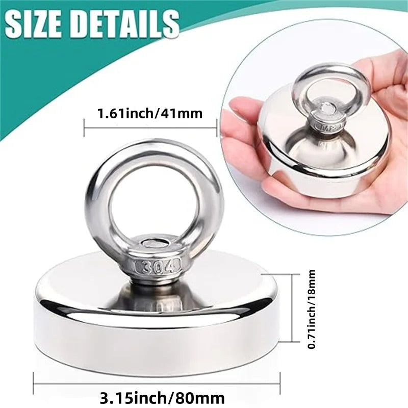 D16~D42mm Strong Suction Salvage Helper, Made of N52 Heavy Rare Earth Material, with Countersunk Hole and Eyebolt Suction metal