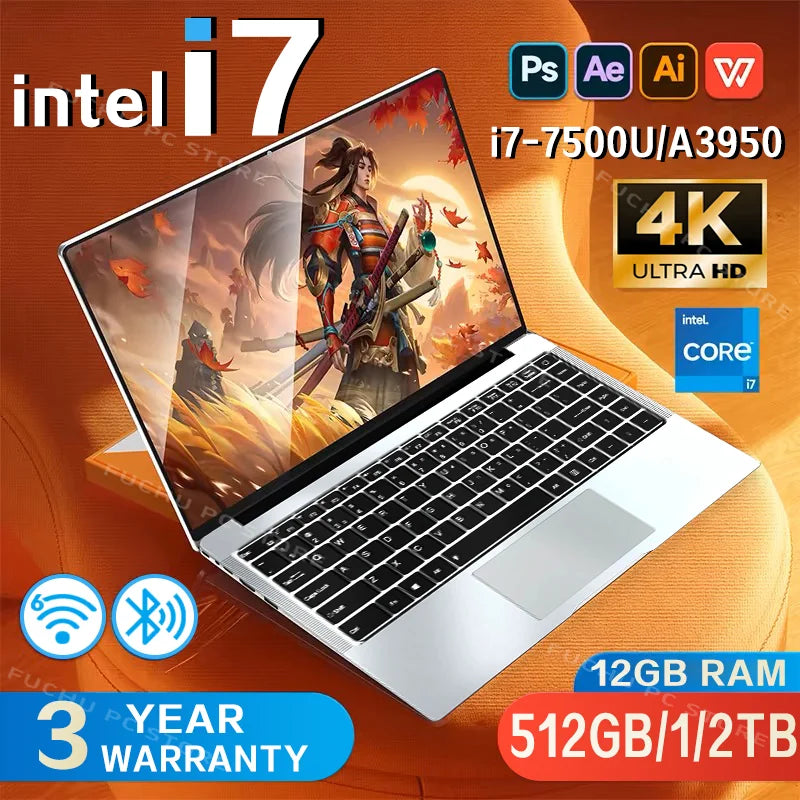 2025 Office Laptop Windows 11 intel i7-7500U/Intel Atom x7 A395014.1"  Notebook Computer 4K HD  12GB RAM 1/2TBSSD