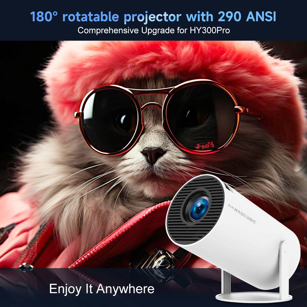 Magcubic Projector Android14 8K 1280*720P HY300 Pro Dual Wifi 290ANSI 180 Flexible BT5.0 Cinema Outdoor Portable Projetor