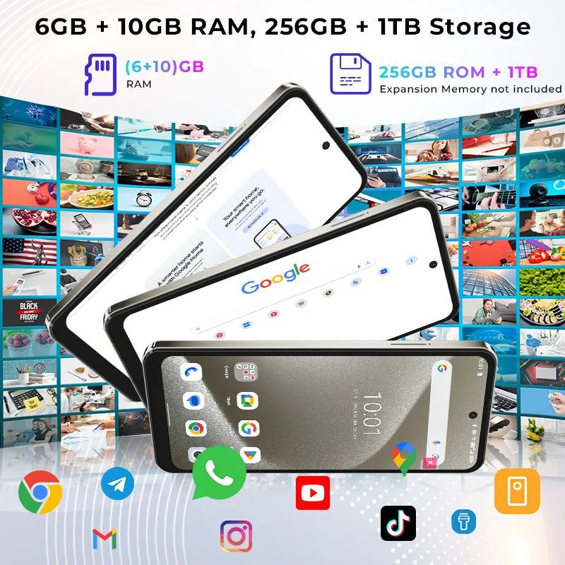 HOTWAV Note 13 Max Mobile Phone Android 14 6.8'' HD+ 16(6+10)GB 256GB Cellphone 48MP 5160mAh 9.2mm Ultra-Thin Smartphone