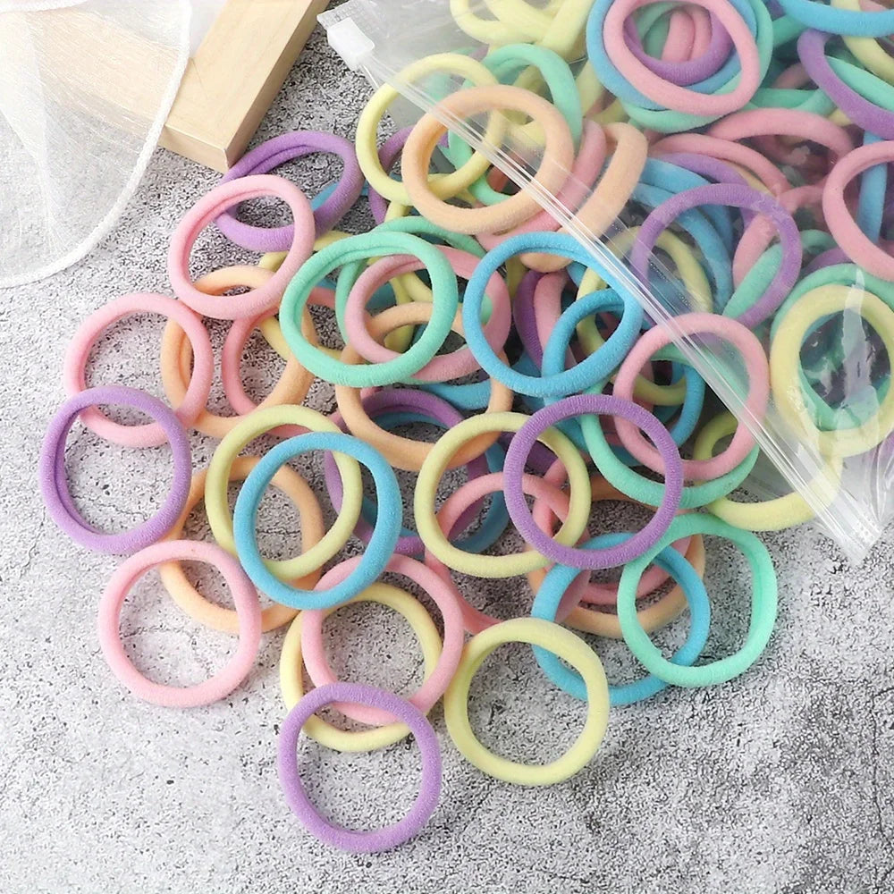 50/100/200pcs Women Girl Mixed Colors Hair Bands Basic Hair Ties Elastic Headband Simple Hair  Accessories Ponytail Holder