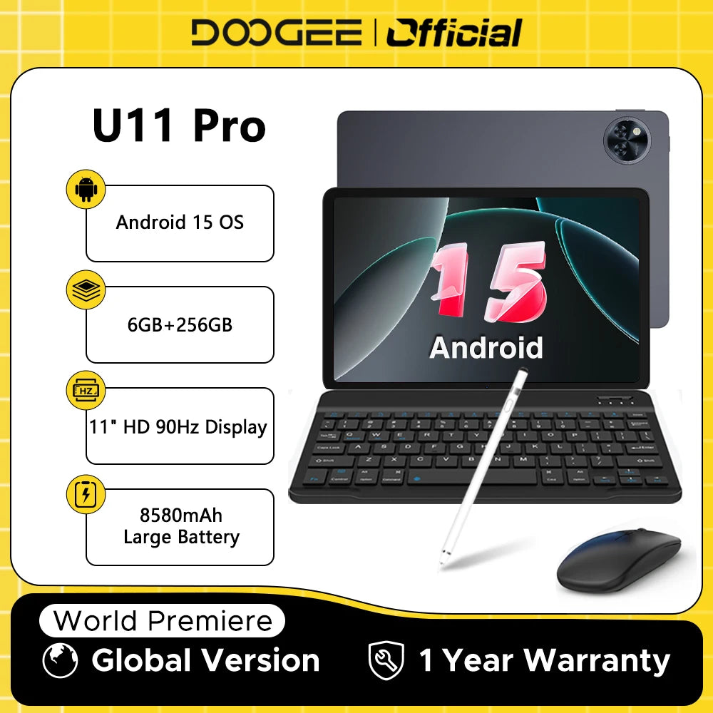 Global Version DOOGEE U11 Pro Android 15 Tablet PC 11 inch Ultra-clear 90Hz Display 30GB(6 + 24) 256GB 8580mAh Battery Tablet