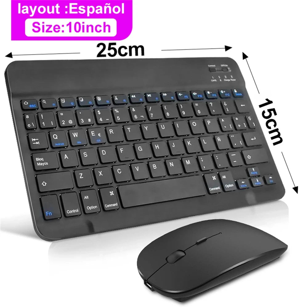Spanish English Bluetooth Wireless Keyboard Portable for IPad Mac PC Tablet Cell Phone Laptop and Mouse