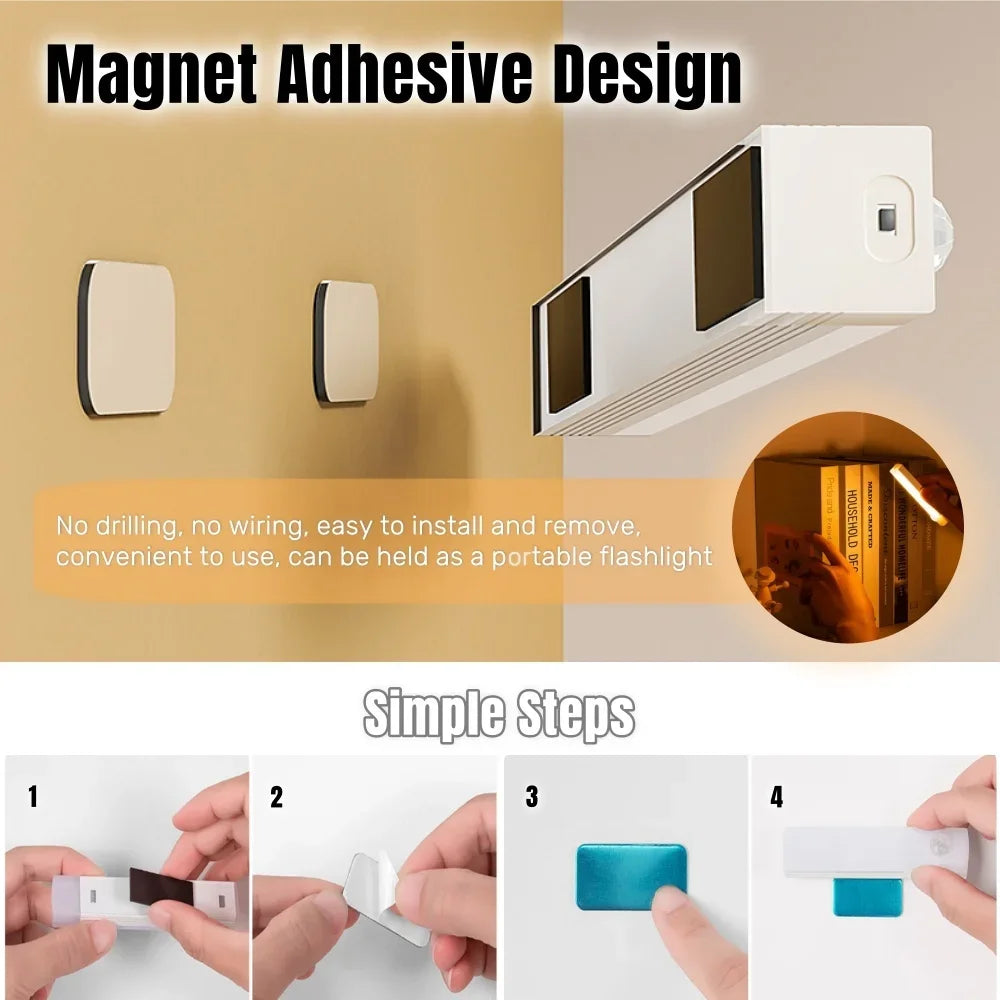 LED Motion Sensor Light Wireless USB  Rechargeable Night Light Portable Induction Lamp for Kitchen Cabinet Wardrobe Staircase