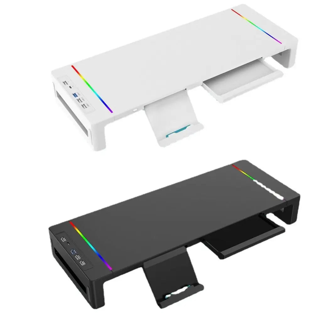 RGB Lights Monitor Stand Riser with USB USB 3.0 & 2.0 Hub with Storage Drawer Computer Display Stand Ergonomic Foldable