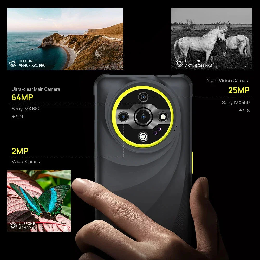 Ulefone Armor X31 Pro 5G Rugged Smartphone 6.56" 120Hz Display Up to 16GB RAM 256GB ROM 64MP Camera Cell Phone NFC Android 14