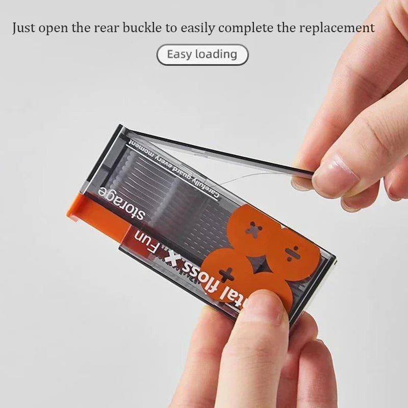 Portable Automatic Floss Dispenser with 10Pcs Press-on Disposable Flossing Sticks Oral Care Ejectable Floss Organizer