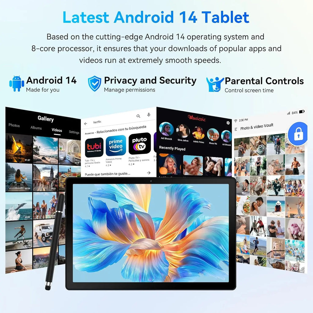 URAO A10L Android 14 Tablet 10.1-inch 12GB RAM 64GB ROM Octa-Core 5G WiFi with Keyboard Mouse Touch Pen Headset Case Tablet Kit