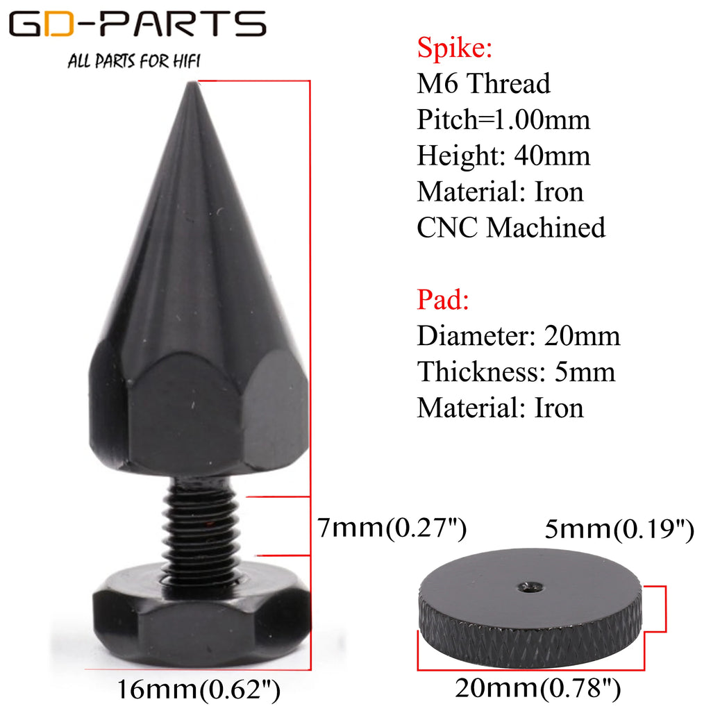 M6 M8 Thread Iron Speaker Spike Cone Damper AMP Turntable Recorder Studio Monitor Isolation Stand Vibration Cone Foot Pad 40mm