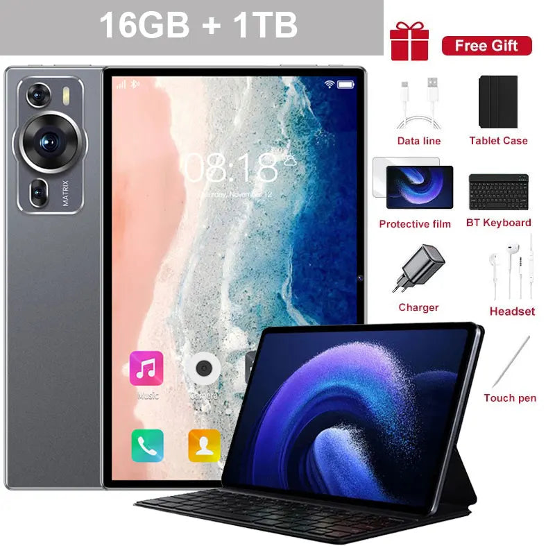 2025 Global Version New Original P60Pro Tablets Android 14 Tab 16GB+1TB 20000mAh High-end 5G Dual SIM Tablet PC With keyboard