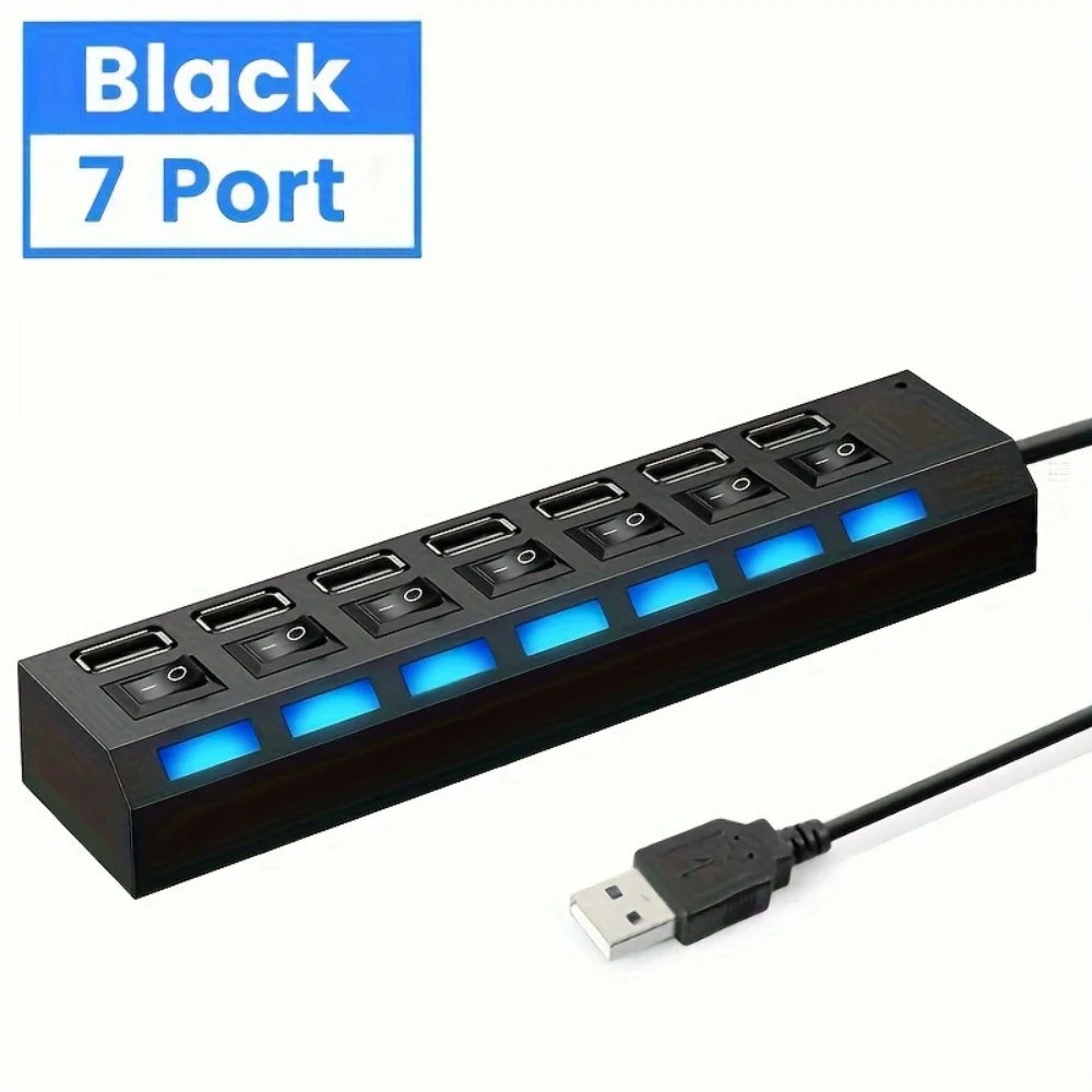 USB 2.0 Hub Multi USB Splitter Hub Use Power Adapter 7 Port Multiple Expander 2.0 USB Hub with Switch For PC