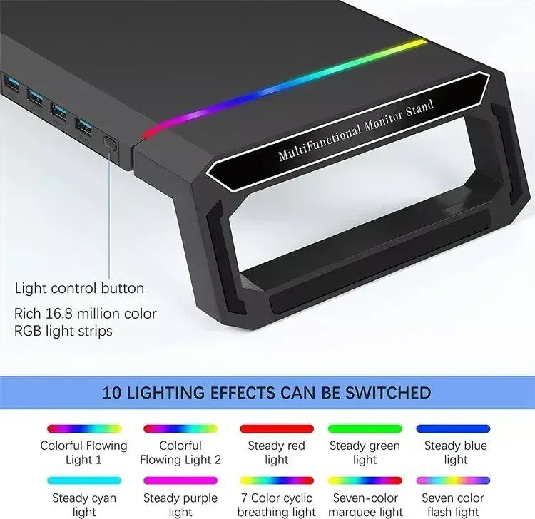 Hot sell 4USB PC Monitor Stand Keyboard Storage Space Bar Aluminum Laptop Monitor Stand With USB3.0 Fast Charging