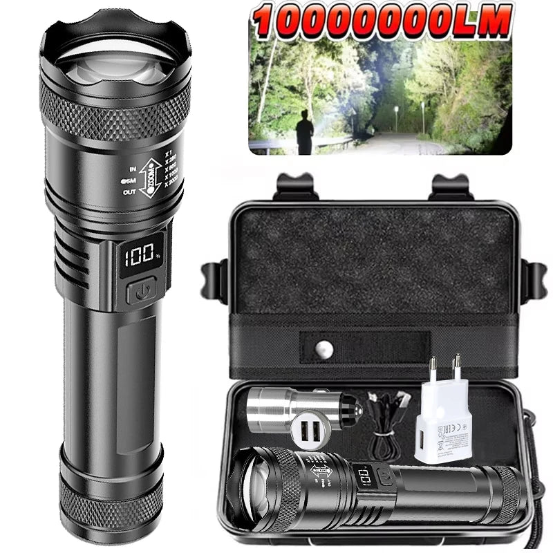 9900LM Powerful LED Flashlight Battery Display USB Rechargeable Light Telescopic Zoom Torch Lamp Outdoor Camping Fishing Lantern