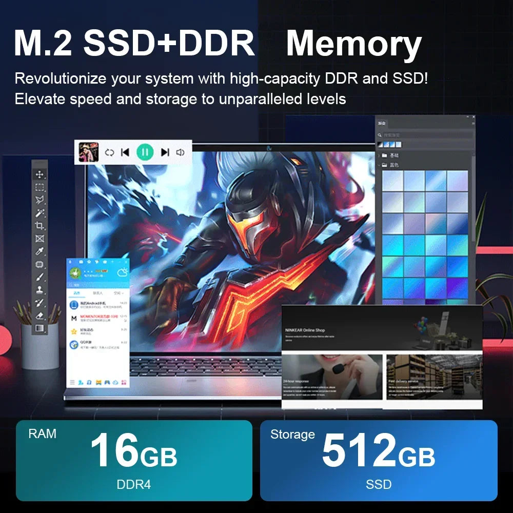 15.6" Ultra Slim Laptop Windows 11 Pro Intel Notebook PC Gamer Intel Celeron N4000 16GB RAM 1TB 2TB SSD Office Study Computer PC