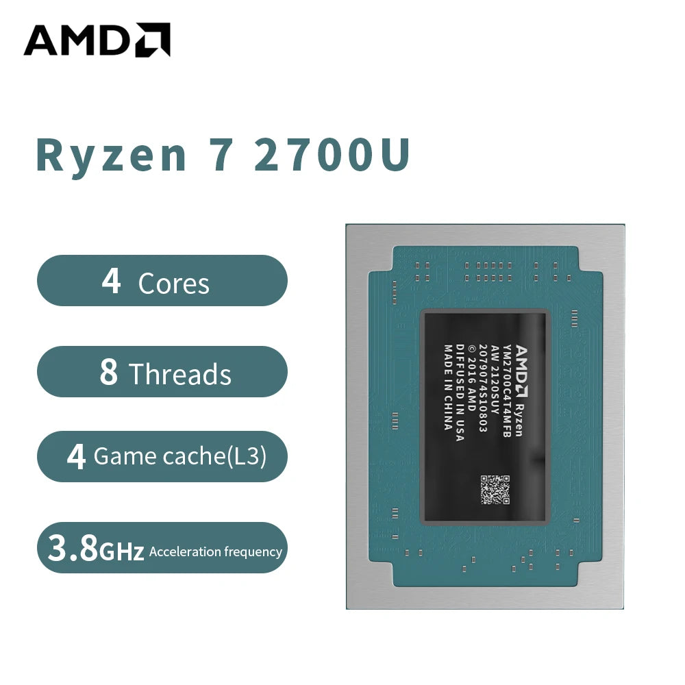 AMD R7 2700U Ryzen 7 2700U Processor 3.8GHz 4-Core 8-Thread 4MB Game Cache 14NM TDP 12-25W Socket FP5 Gaming CPU  YM2700C4T4MFB