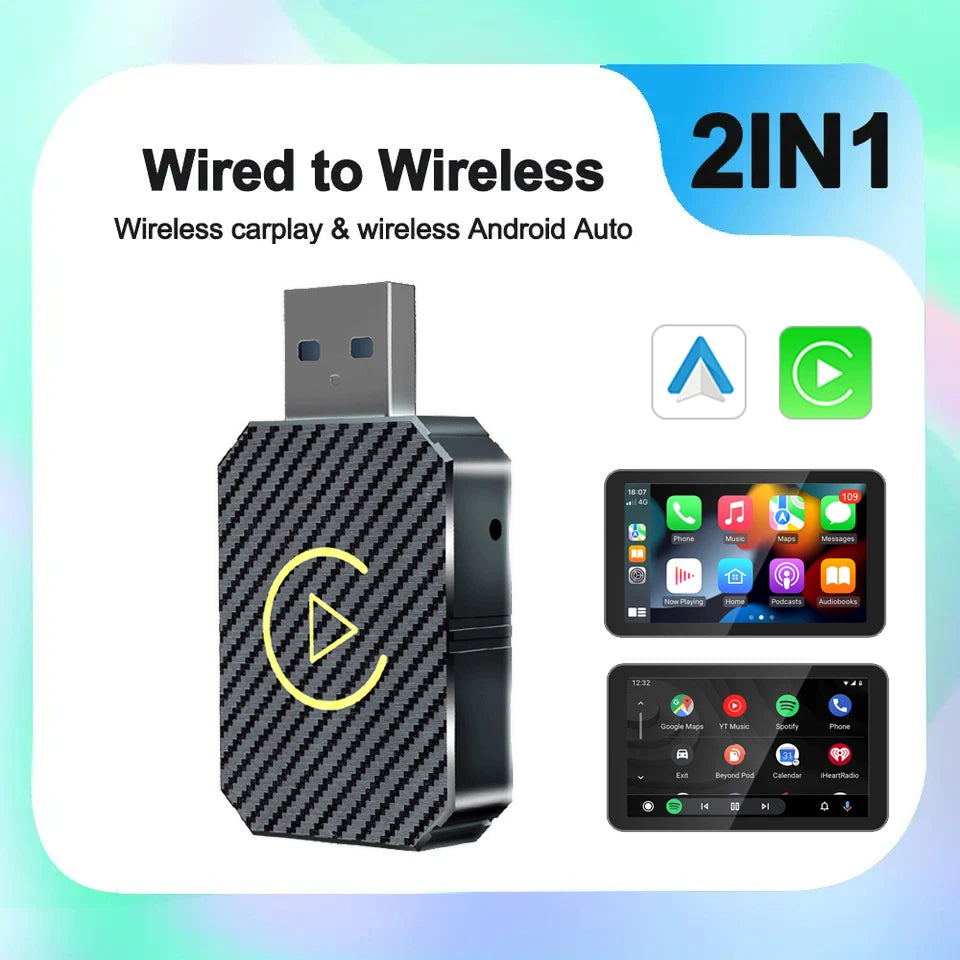 2 in 1 Wireless Carplay Android Auto Adapter Mini Box Wired To Wireless Plug and Play 5Ghz WiFi Type-C/USB For Toyota VW Peugeot