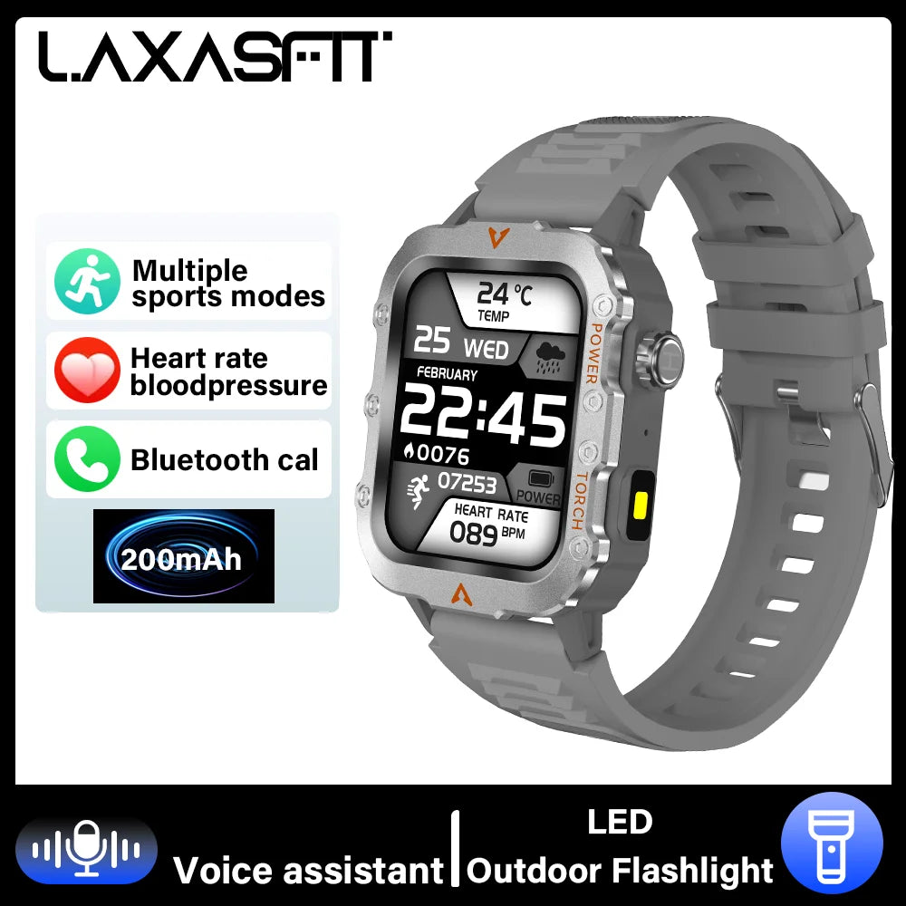 LAXASFIT New Men's Smart Watch LED Flashlight Outdoor Sports Smart Watch Wristwatch Health Monitoring Smart Watch