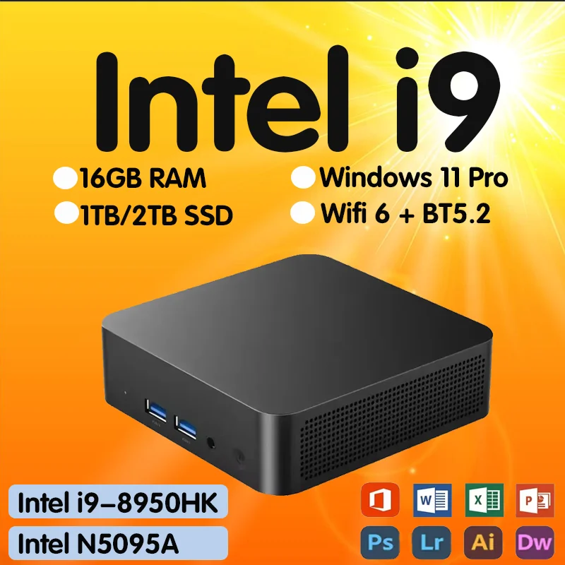2025 New Windows 11 Intel N5095A/I9-8950HK Office/home Use Desktop Computer BT5.2 Mini PC 16GB 2TB SSD Portable Gaming Mini PC