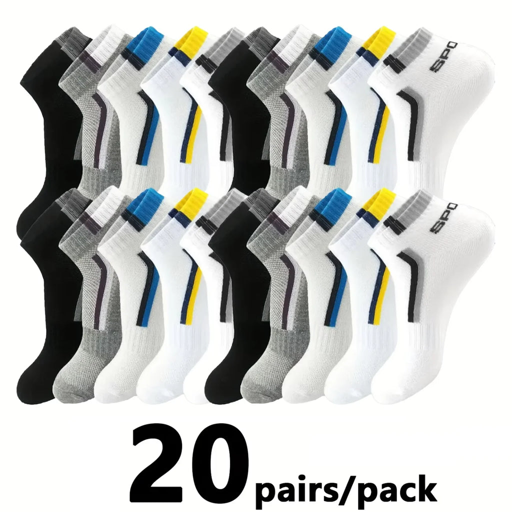 Men's Anti-Slip Boat Socks-5Pair Block Print Ankle Socks for Business & Sports, Breathable Sweat Resistant Anti-odor Comfortable