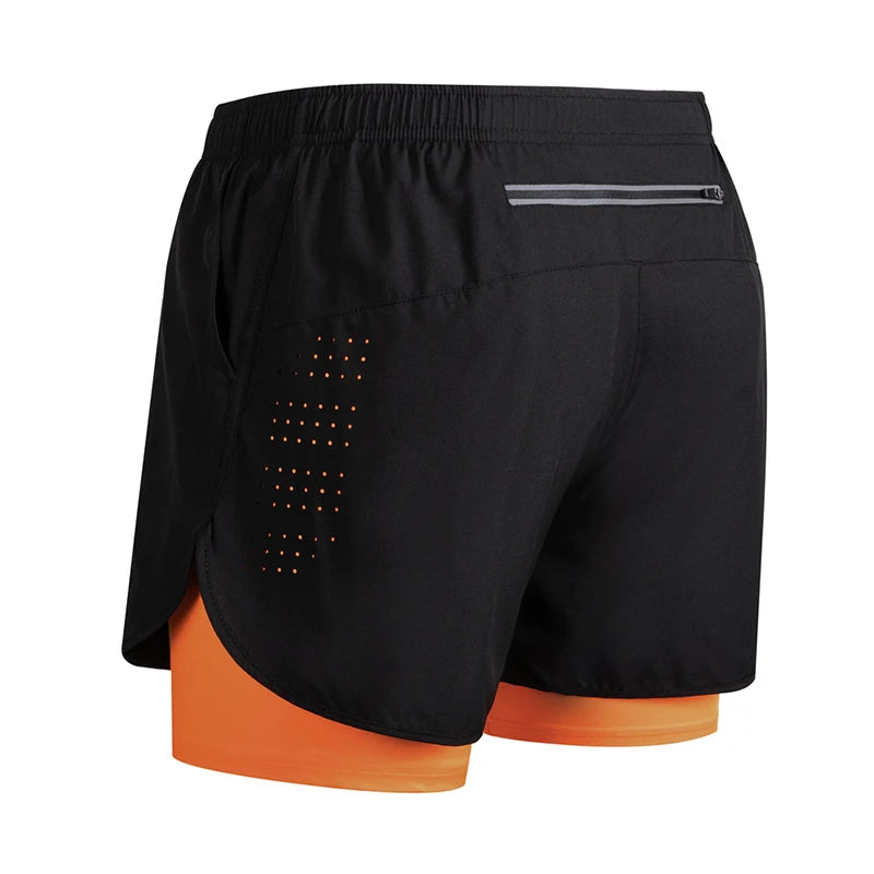 Men's Running Shorts Quick-drying Fitness Black Double Layer Shorts Men New Sport Workout Training Bodybuilding Short Pants
