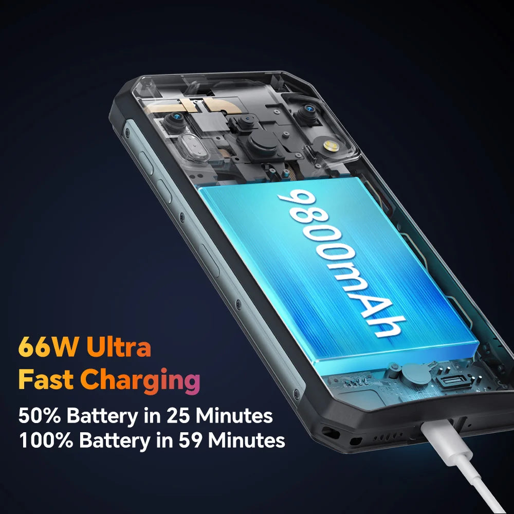 Oukitel WP21 Ultra Rugged Phone 12GB 256GB 6.78' FHD+ 9800mAh 12GB 256GB Cell Phone 64MP G99 120 Hz Mobile Phone 66W Smartphone