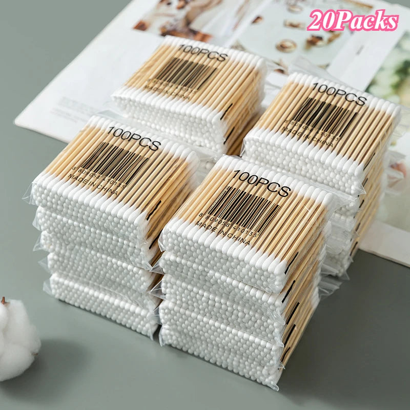 1-20Packs 100Pcs/Pack Wooden Sticks Baby Cotton Swabs Cleaning of Ears Tampons Health Beauty Cotton Swab Cleaning Cotton Buds