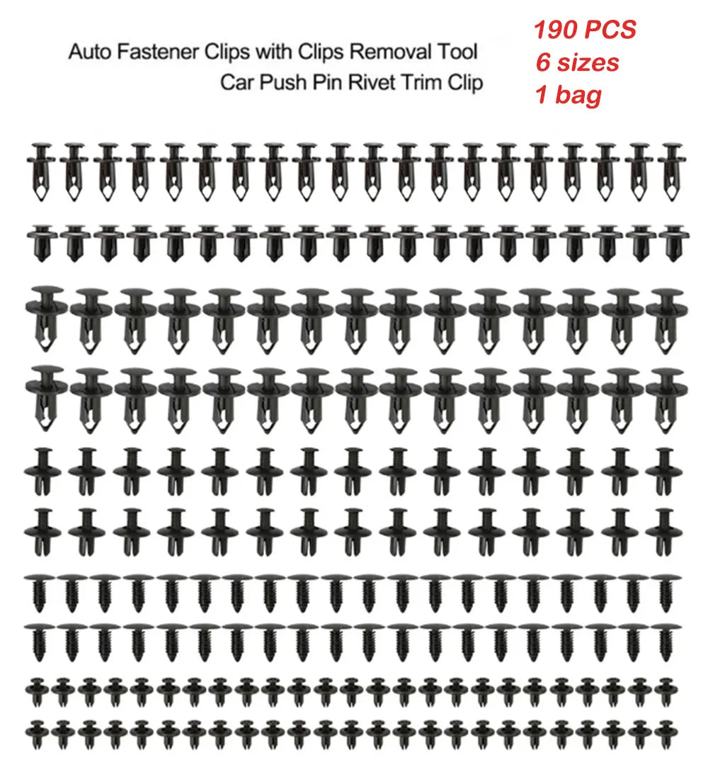 190pcs Car Retainer Clips 6 Size Plastic Fasteners Kit Auto Trim Panel Clip Mixed Car Body Bumper Rivet Set