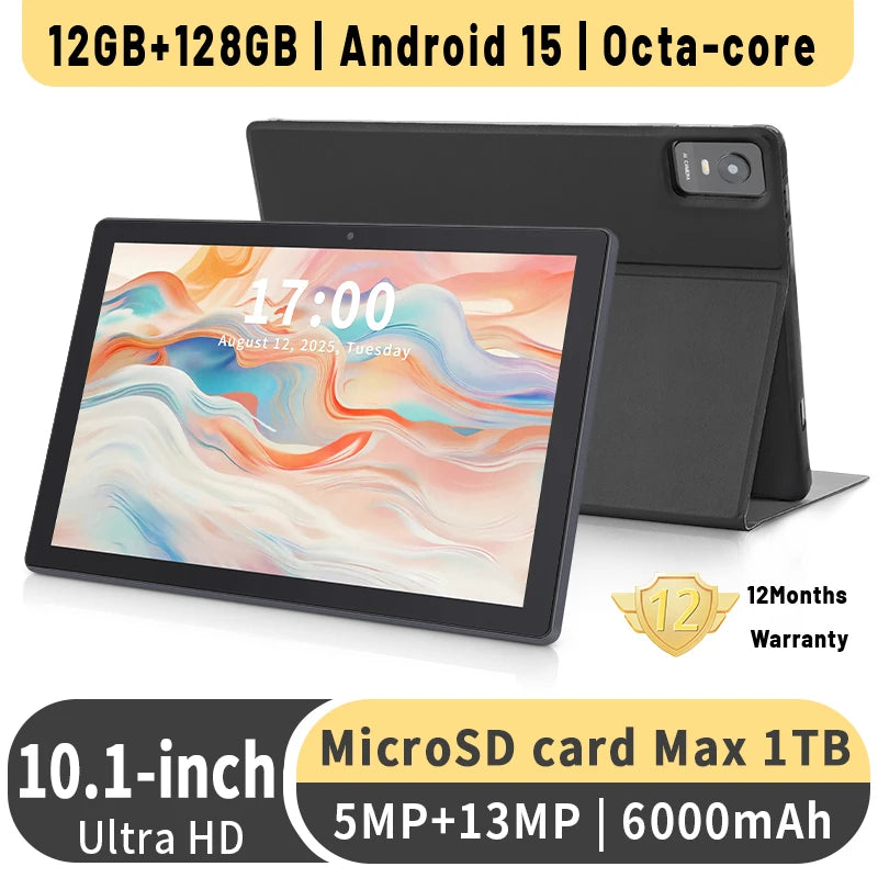 Tablet Offerta, ANRY Tablets Android 2025 10inch Android 15, 12GB RAM(6+6) +128GB ROM, Octa-Core, 6000mAh Battery Ipad Tablet