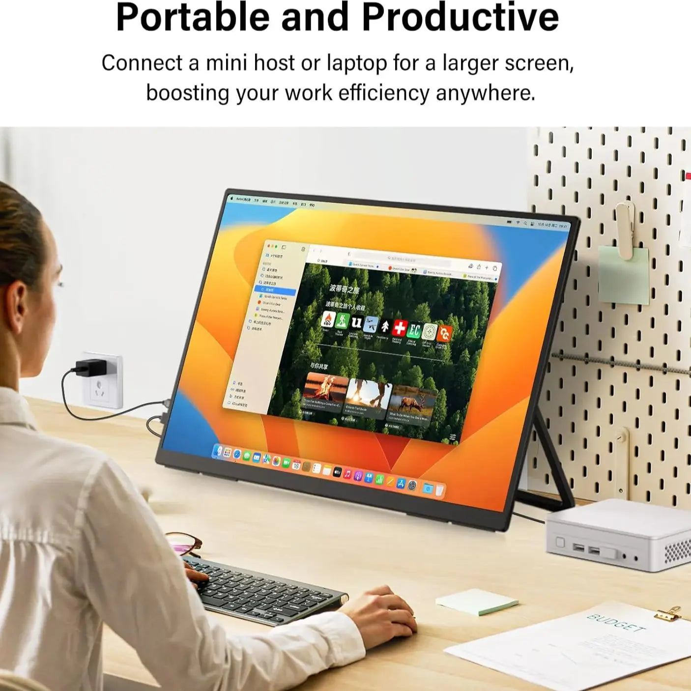 AHXJKA 23.8" 100Hz Portable Monitor w/178° Adjustable Stand Type-C HDMI IPS Eye Care External Computer Display for Laptop pc