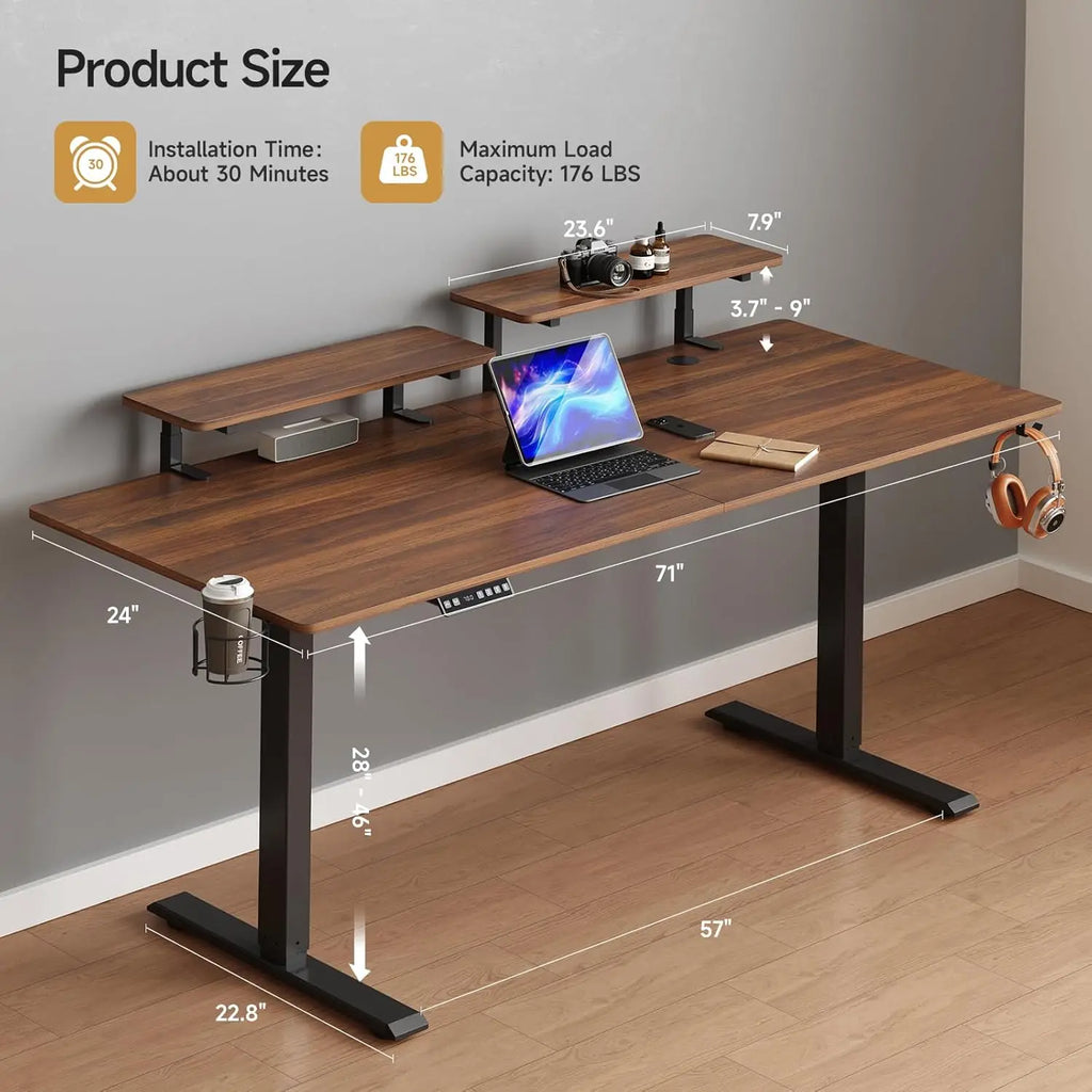 Standing Desk w/ 2 Adjustable Monitor Shelves,Electric Stand Up Desk with Memory Controller & Adjustable Height