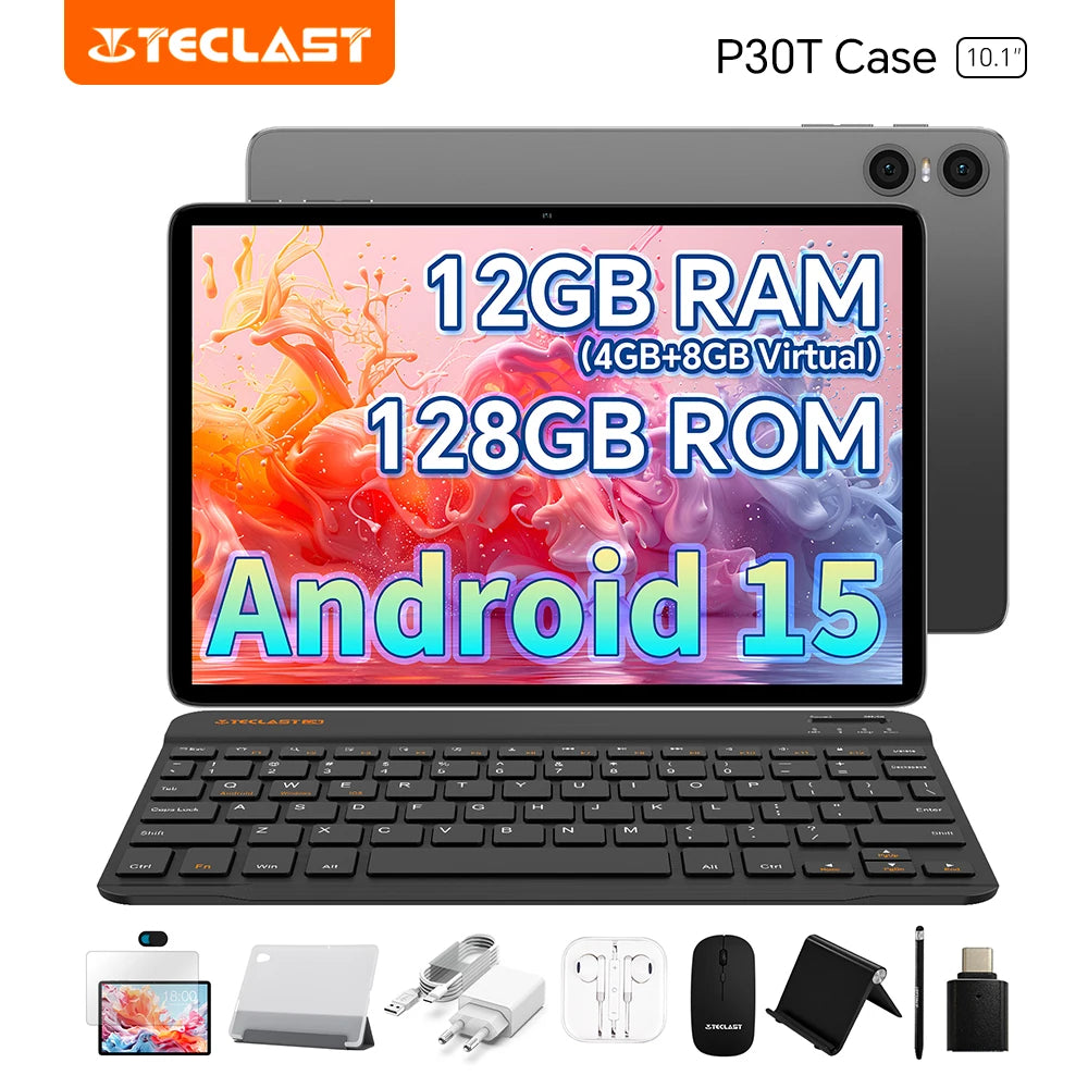 Teclast Tablet P30T Case Android 15 10.1" IPS Max 12GB RAM 128GB ROM T606 8-core P30TCase/Keyboard/Mouse/Stylus/Headphone/Stand