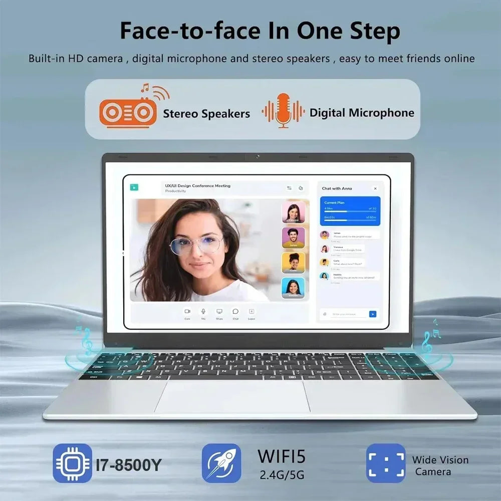 2025 laptop 15.6 Inch Laptop Windows 11 Intel Core i7 8500Y 16GB RAM 1TB SSD Fingerprint Unlock Study Office Pc Laptops