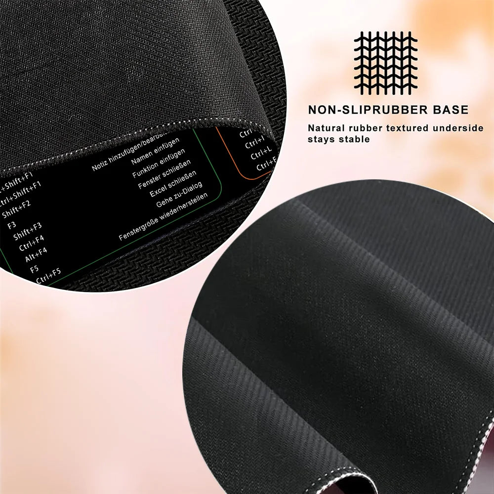 German Excel Shortcuts Pattern Large Mouse Pad Office Desk Mat Computer Keyboard Pad Starters Gift for Office Workers Students