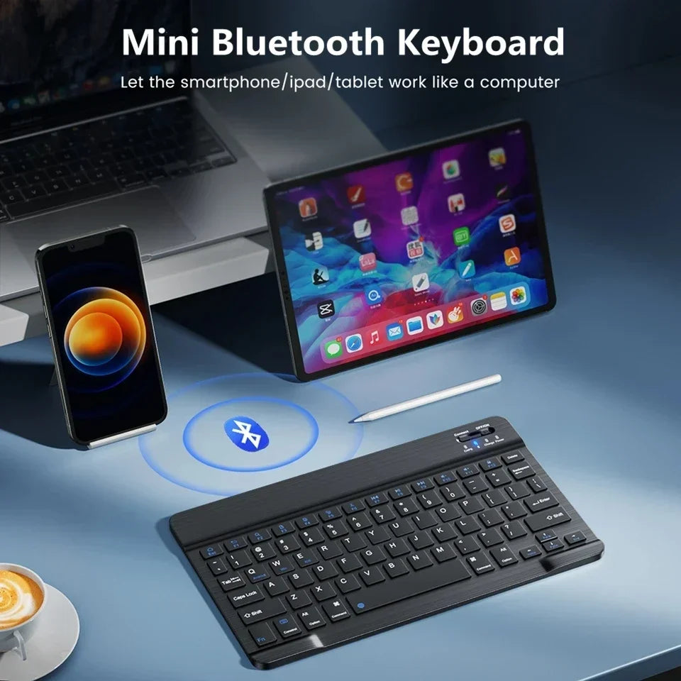 Spanish English Bluetooth Wireless Keyboard Portable for IPad Mac PC Tablet Cell Phone Laptop and Mouse