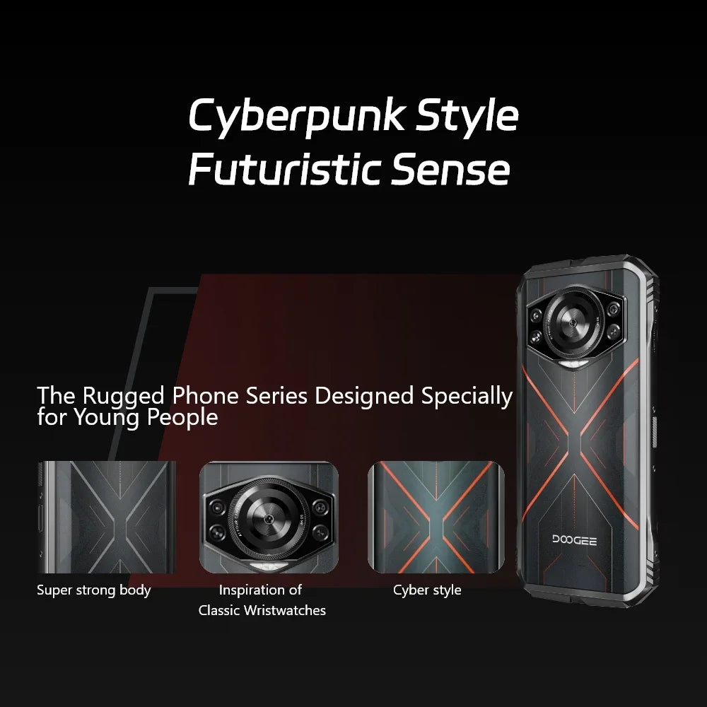 DOOGEE S Cyber 8GB 256GB Smartphone 10800mAh Large Battery 6.58" IPS Screen Cellphones 50MP AI Camera Android 14 Mobile Phone