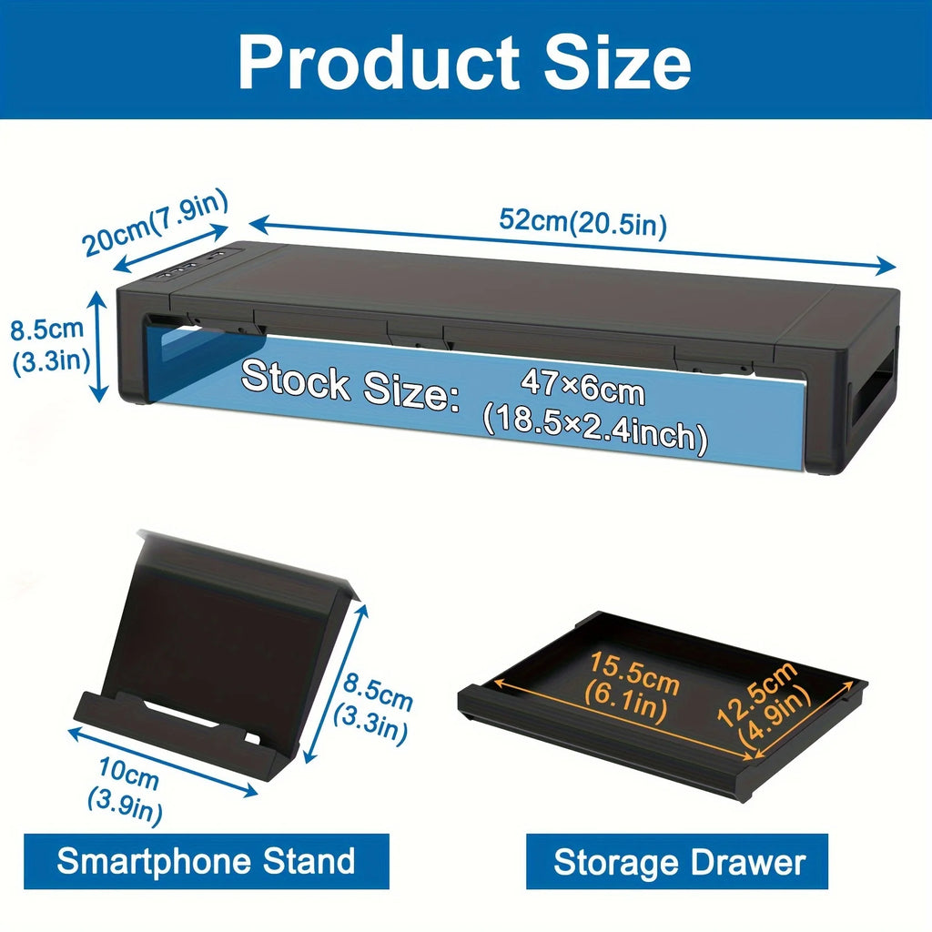 Computer Monitor Stands Foldable with USB3.0 Port Keyboard Mouse Storage Shelf and Drawer Monitor Holder