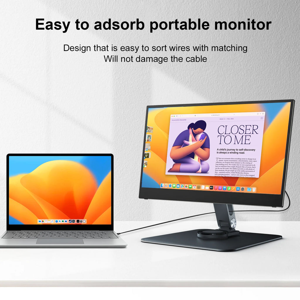 Black Magnetic Metal Stand 360° Rotatable Holder for 7-21.5 inch Portable Monitor, iPad & iPhone Displays,  Stable 3KG Bracket