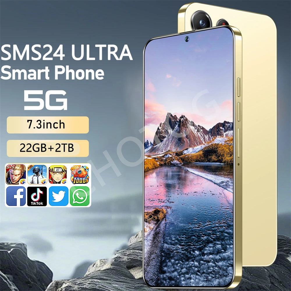 Screen Protector For SMS24 Ultra Mobile Phones 22GB+2TB Cell Phone Tempered Glass Film For Android Smartphone 7.3''HD Cellphone