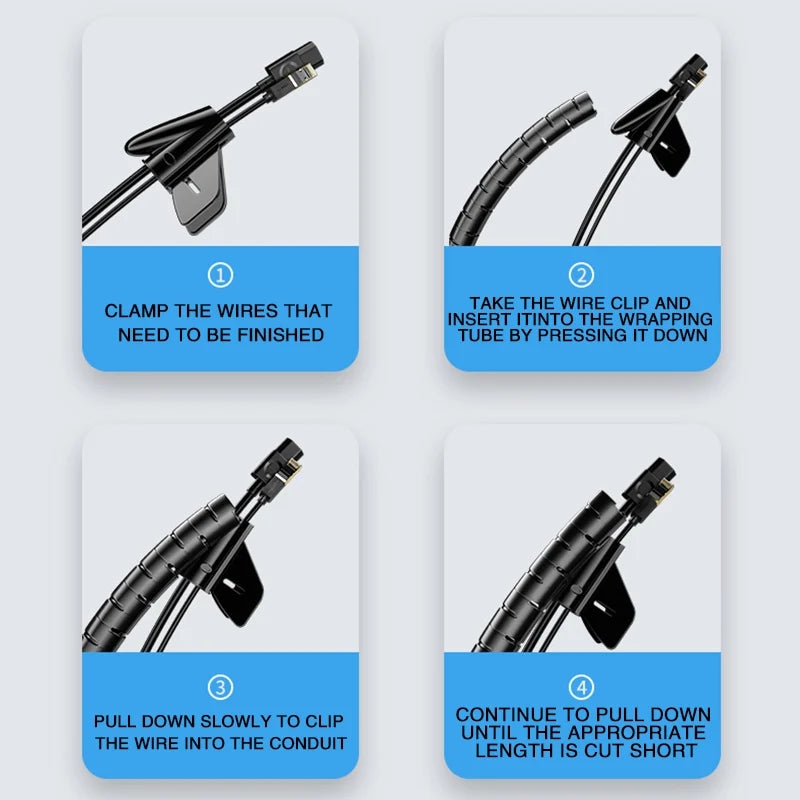 2M Spiral Cable Wire Protector Cable Organizer Computer Cord Protective Tube Clip Organizer Management Tools 10/16/22/28/32mm