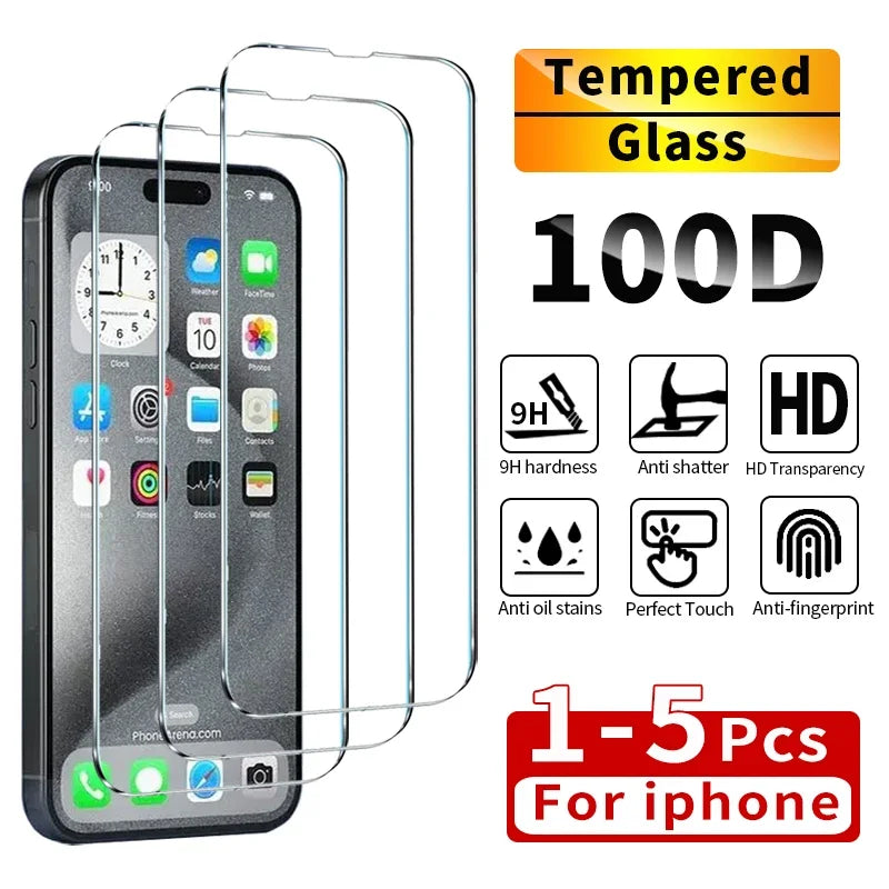 1-5Pcs Tempered Glass For iPhone 14 13 12 11 16 15 Pro Max Screen Protector For iPhone 6 6S 7 8 SE X XS XR Protective Glass Film